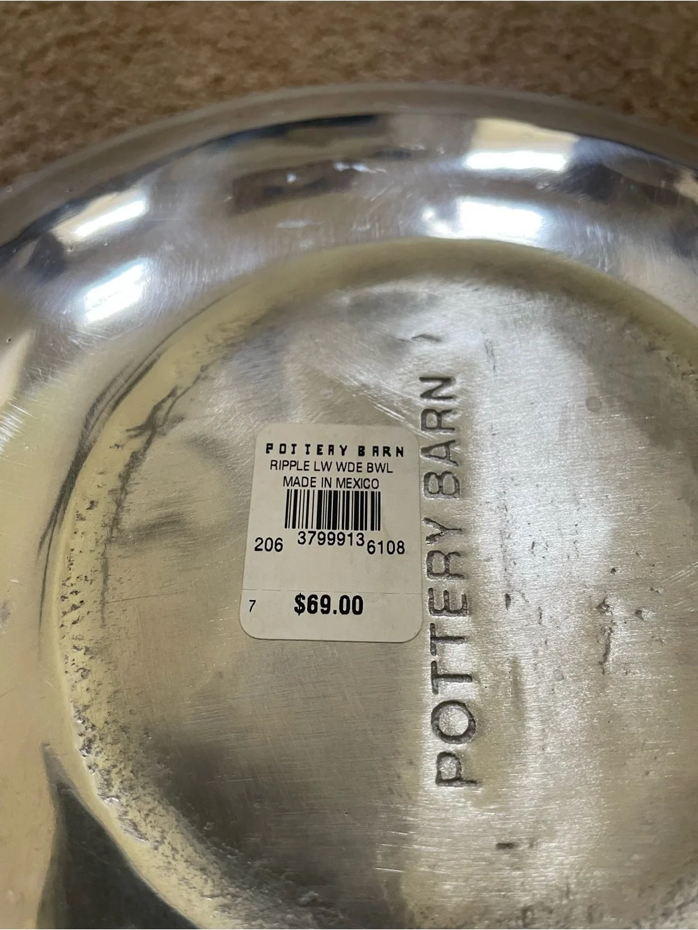 Pottery Barn Silver Ripple Wide Bowl